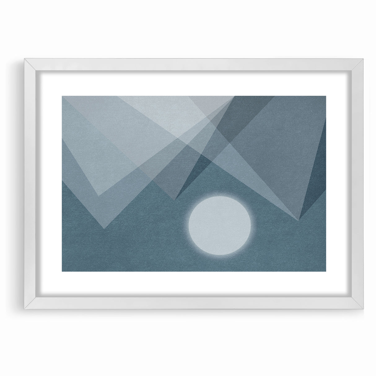 Abstract Geometric Art with Moon and Triangles on Canvas