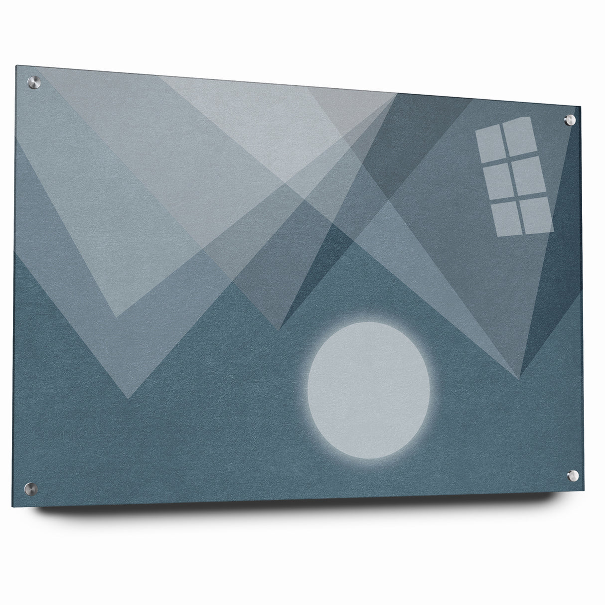 Abstract Geometric Art with Moon and Triangles on Canvas