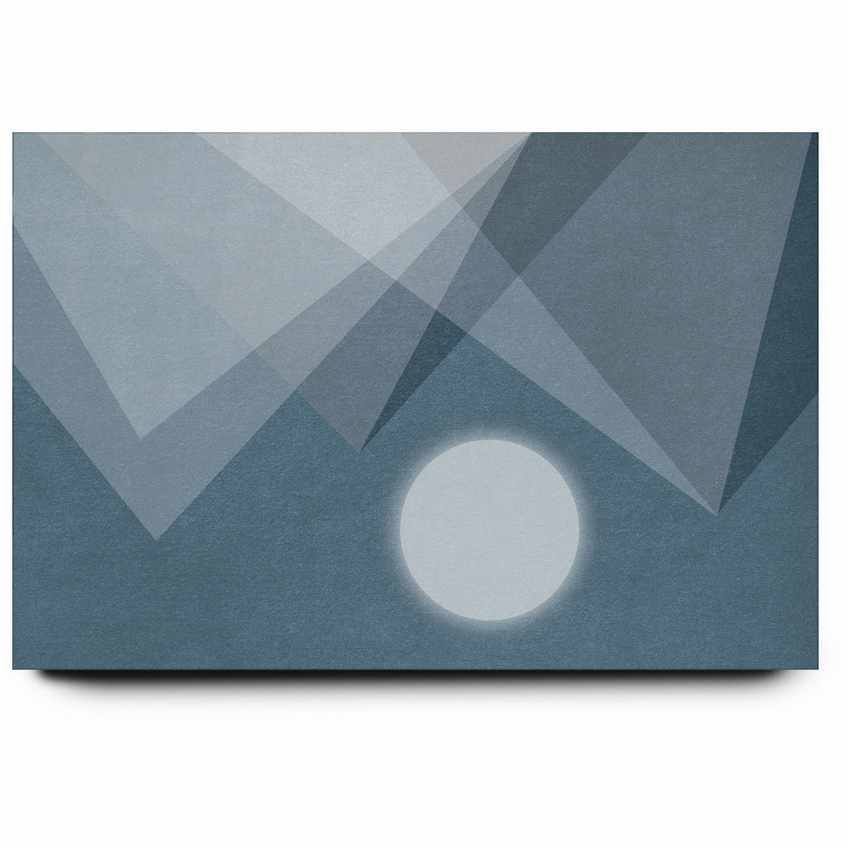 Abstract Geometric Art with Moon and Triangles on Canvas