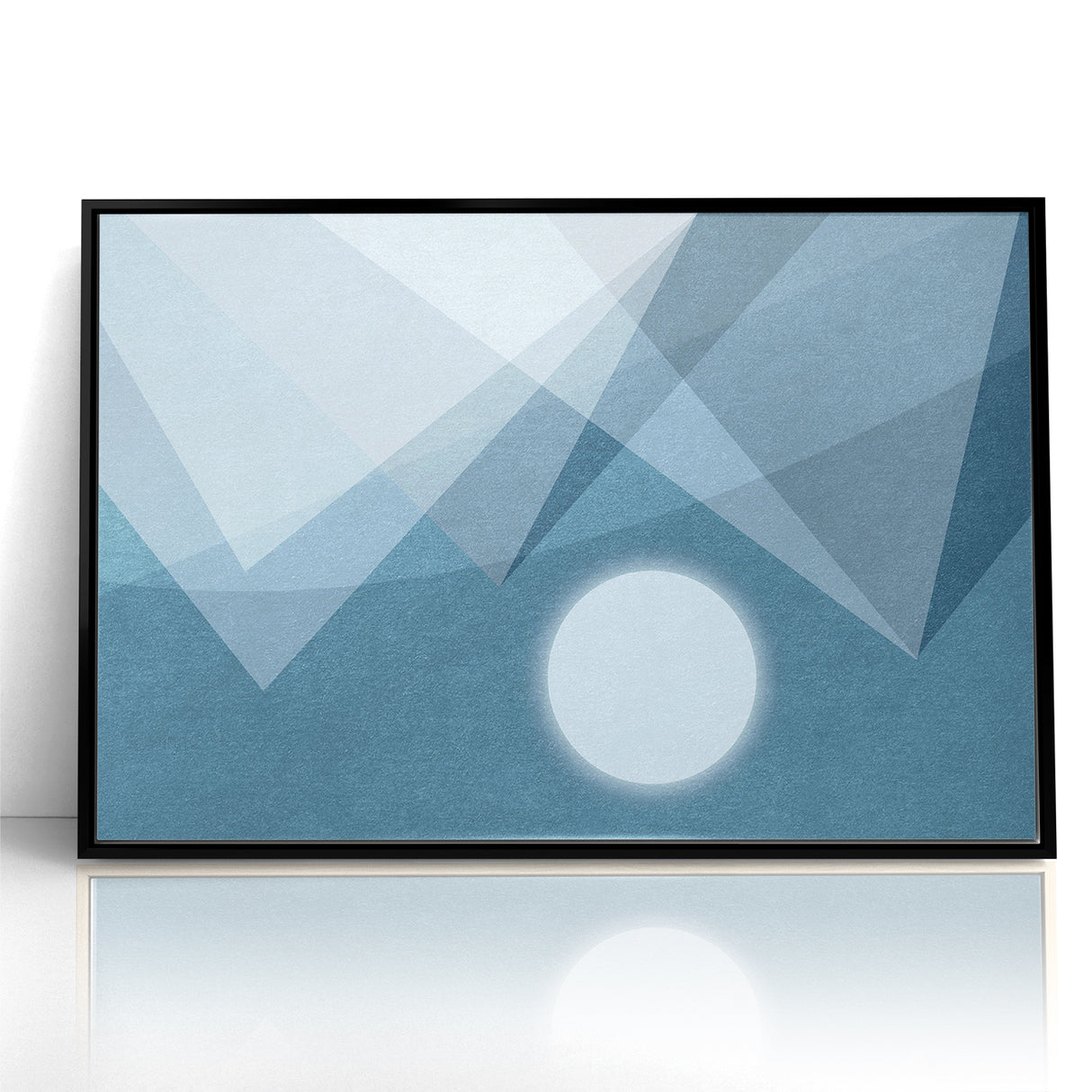 Abstract Geometric Art with Moon and Triangles on Canvas