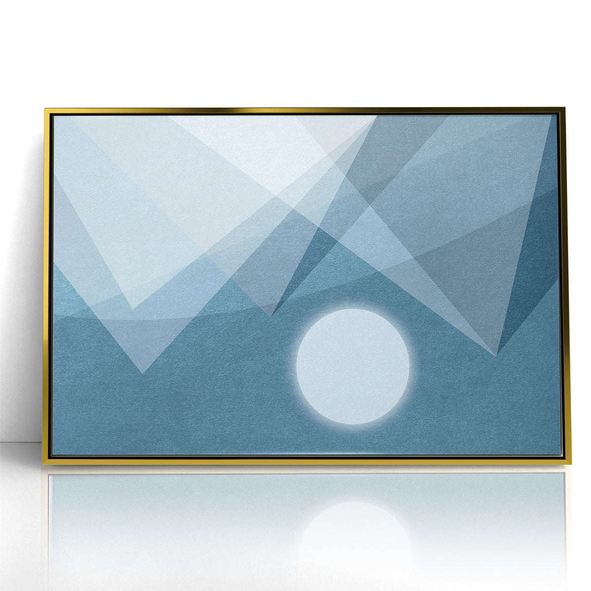 Abstract Geometric Art with Moon and Triangles on Canvas