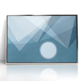 Abstract Geometric Art with Moon and Triangles on Canvas