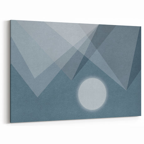 Abstract Geometric Art with Moon and Triangles on Canvas