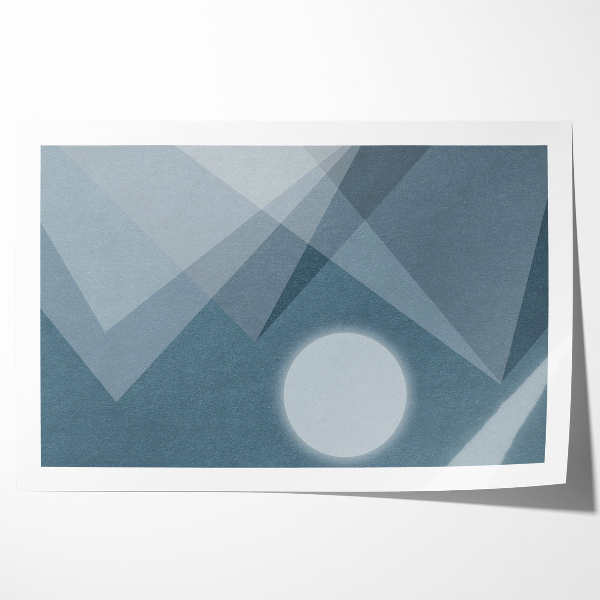 Abstract Geometric Art with Moon and Triangles on Canvas
