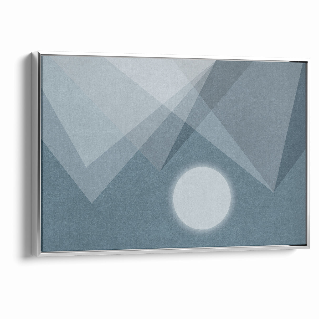 Abstract Geometric Art with Moon and Triangles on Canvas