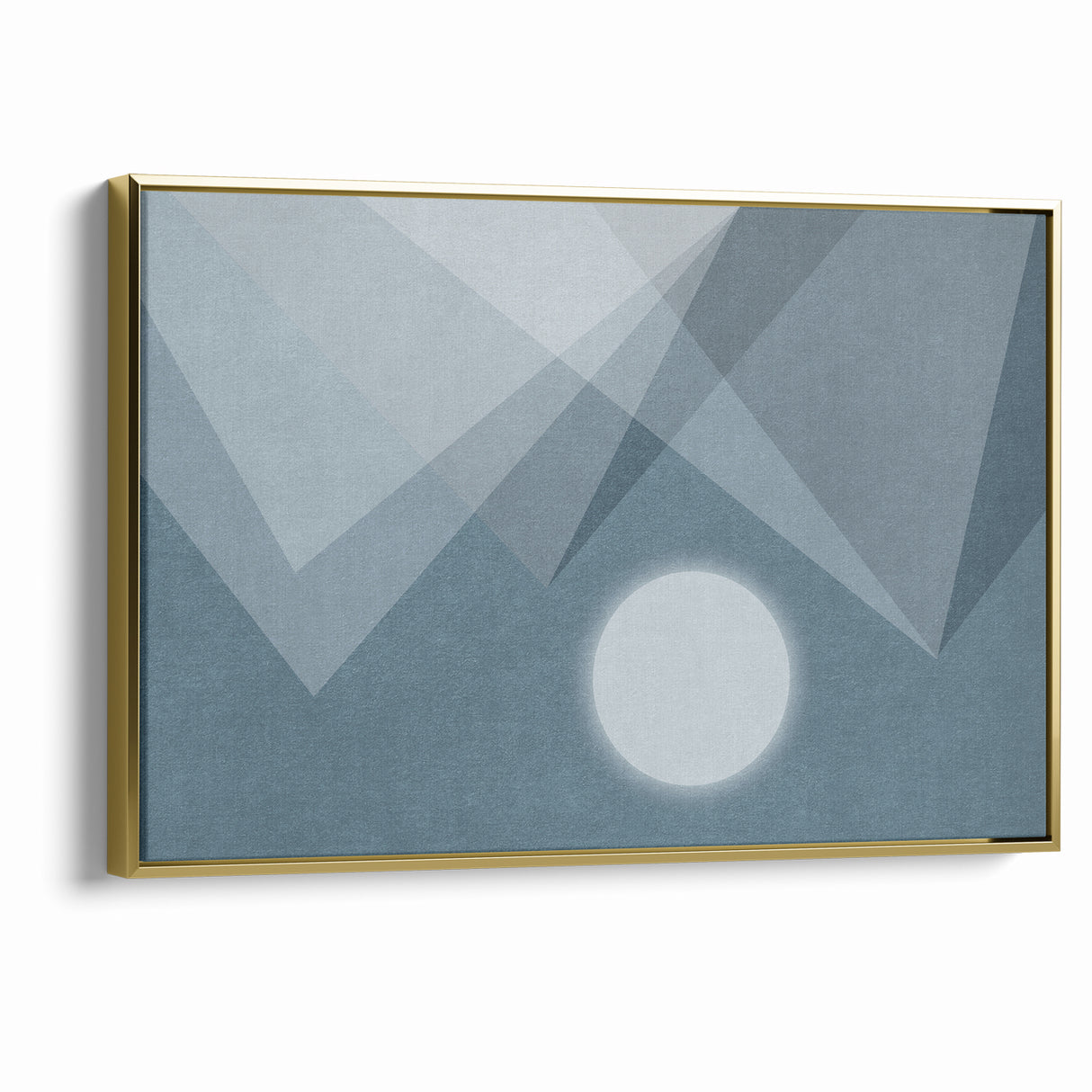 Abstract Geometric Art with Moon and Triangles on Canvas