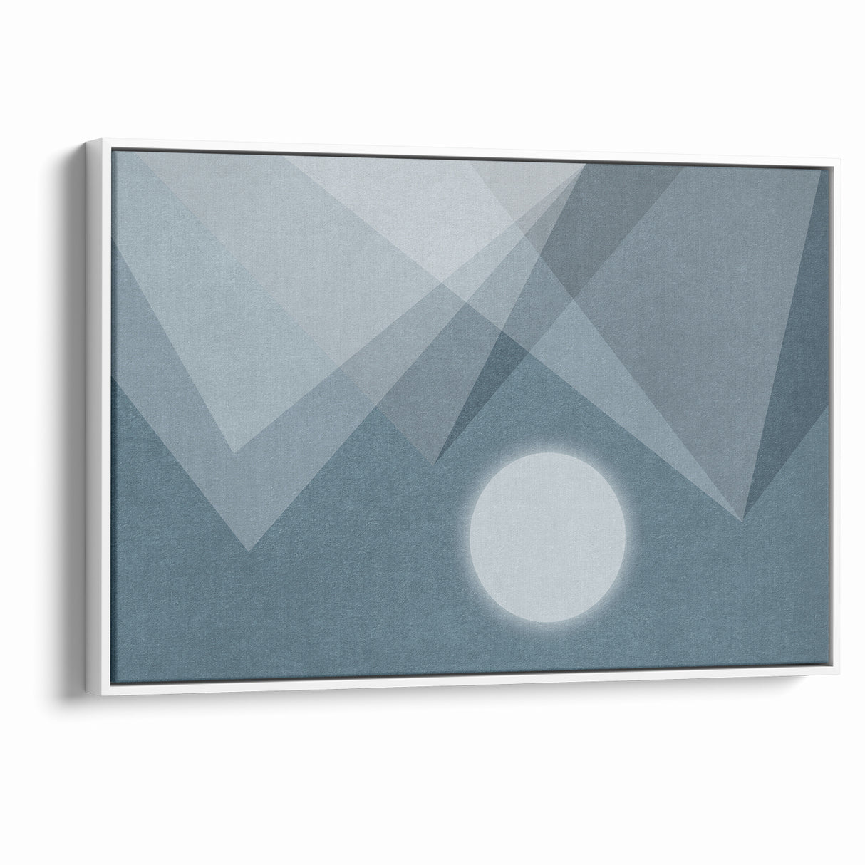 Abstract Geometric Art with Moon and Triangles on Canvas