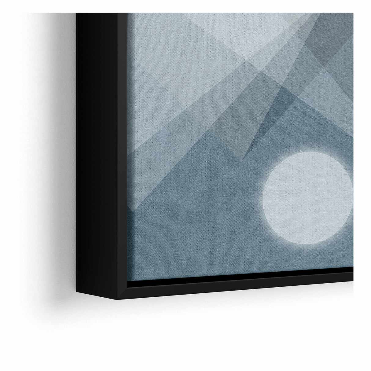 Abstract Geometric Art with Moon and Triangles on Canvas