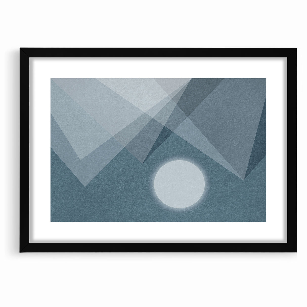Abstract Geometric Art with Moon and Triangles on Canvas