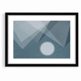 Abstract Geometric Art with Moon and Triangles on Canvas
