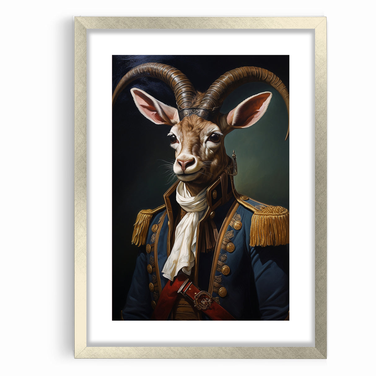 Regal Antelope in Military Attire - Unique Anthropomorphic Wall Art