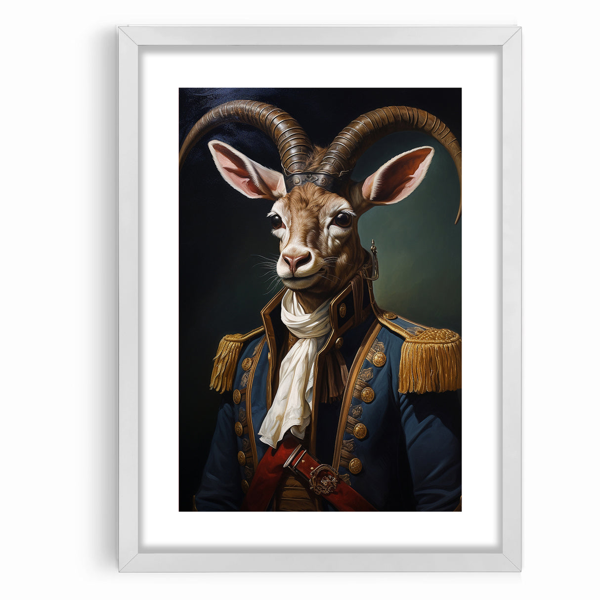 Regal Antelope in Military Attire - Unique Anthropomorphic Wall Art