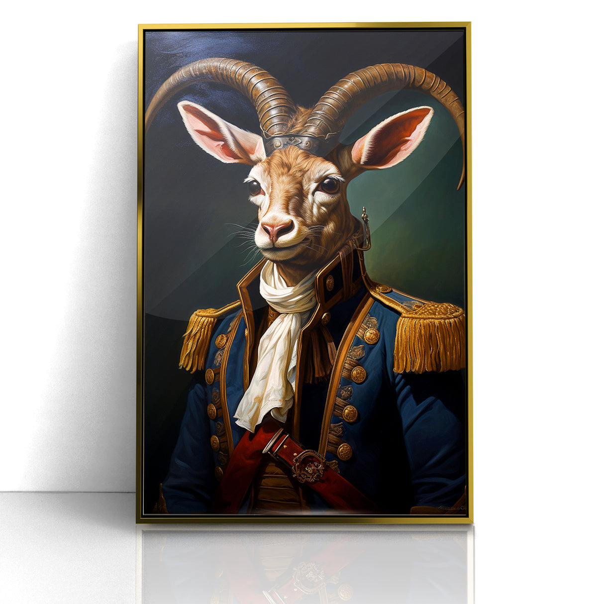 Regal Antelope in Military Attire - Unique Anthropomorphic Wall Art