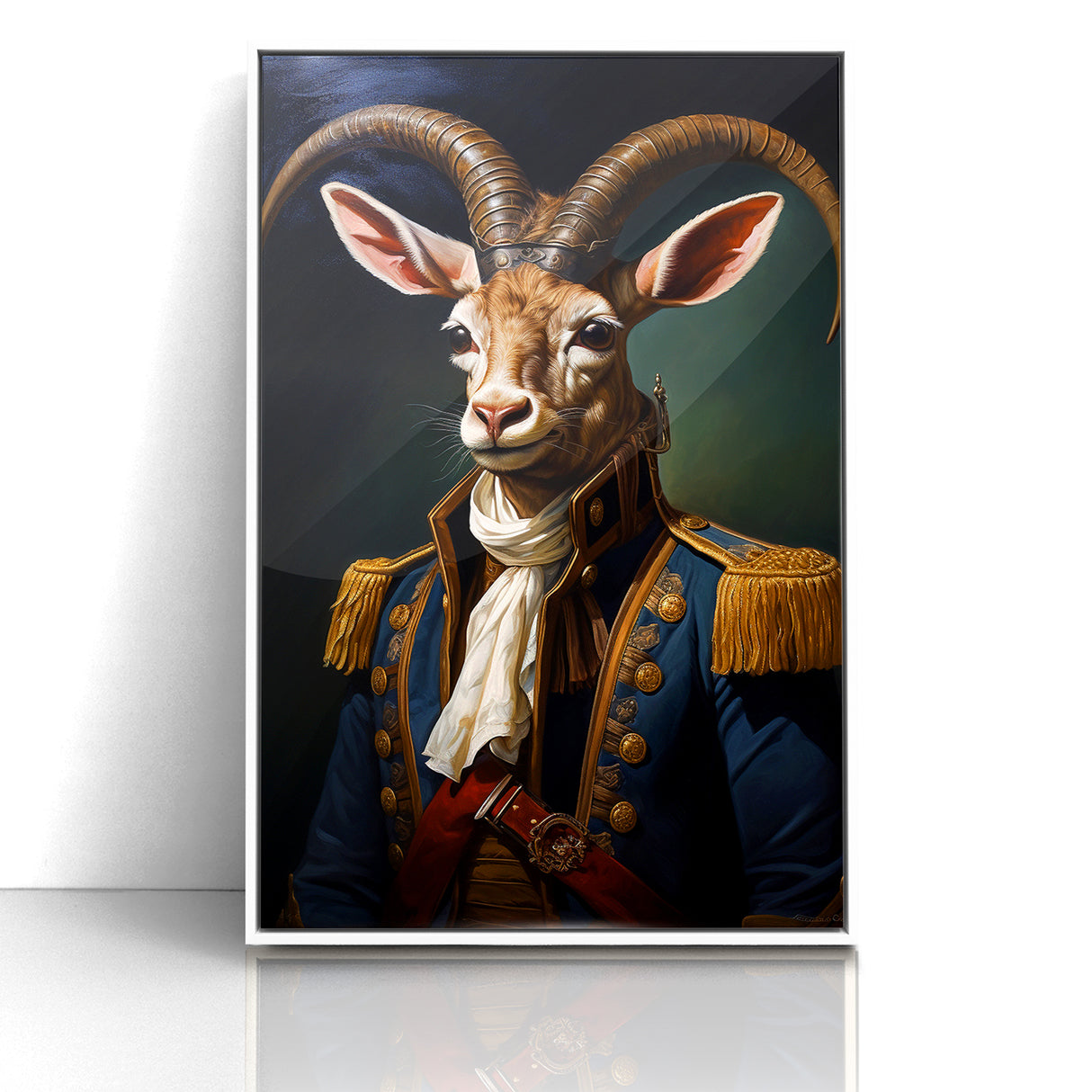 Regal Antelope in Military Attire - Unique Anthropomorphic Wall Art