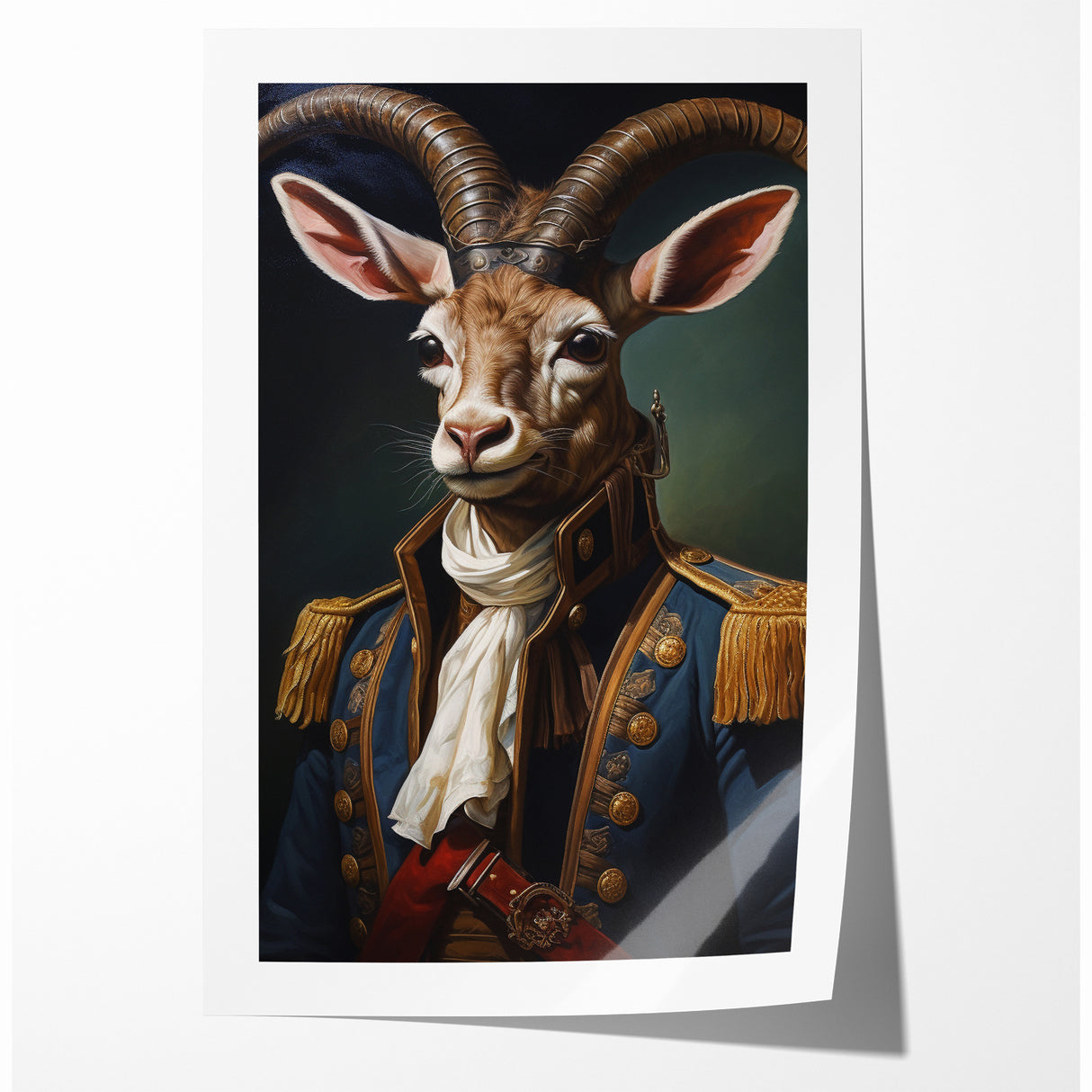 Regal Antelope in Military Attire - Unique Anthropomorphic Wall Art