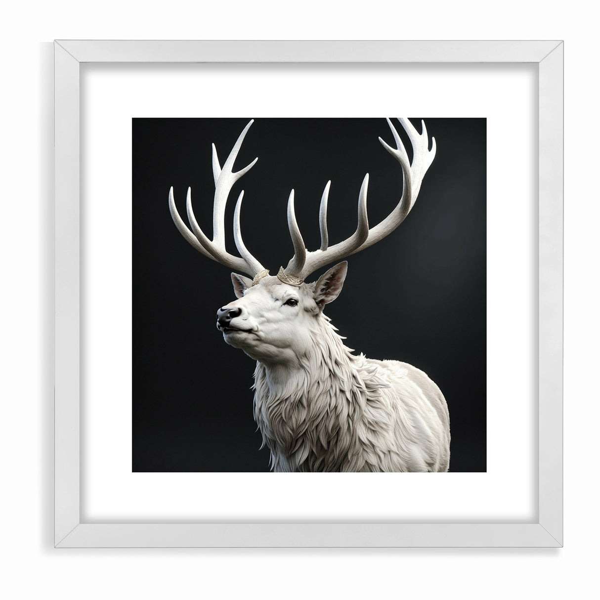 Majestic White Antelope with Regal Antlers - Elegant Wall Art Decor
