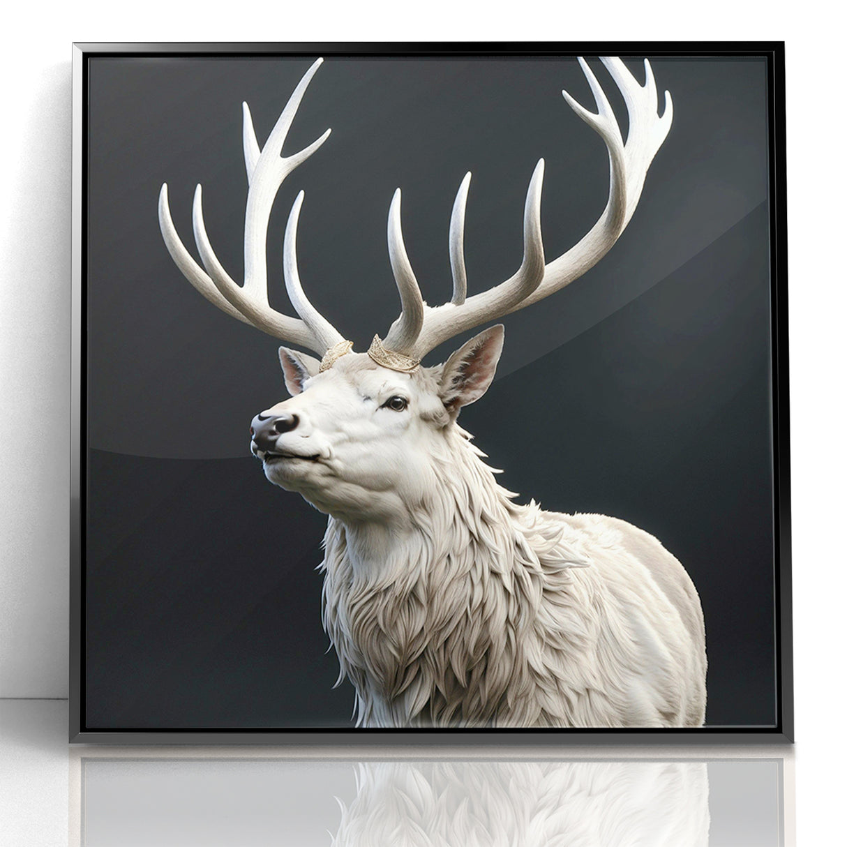 Majestic White Antelope with Regal Antlers - Elegant Wall Art Decor