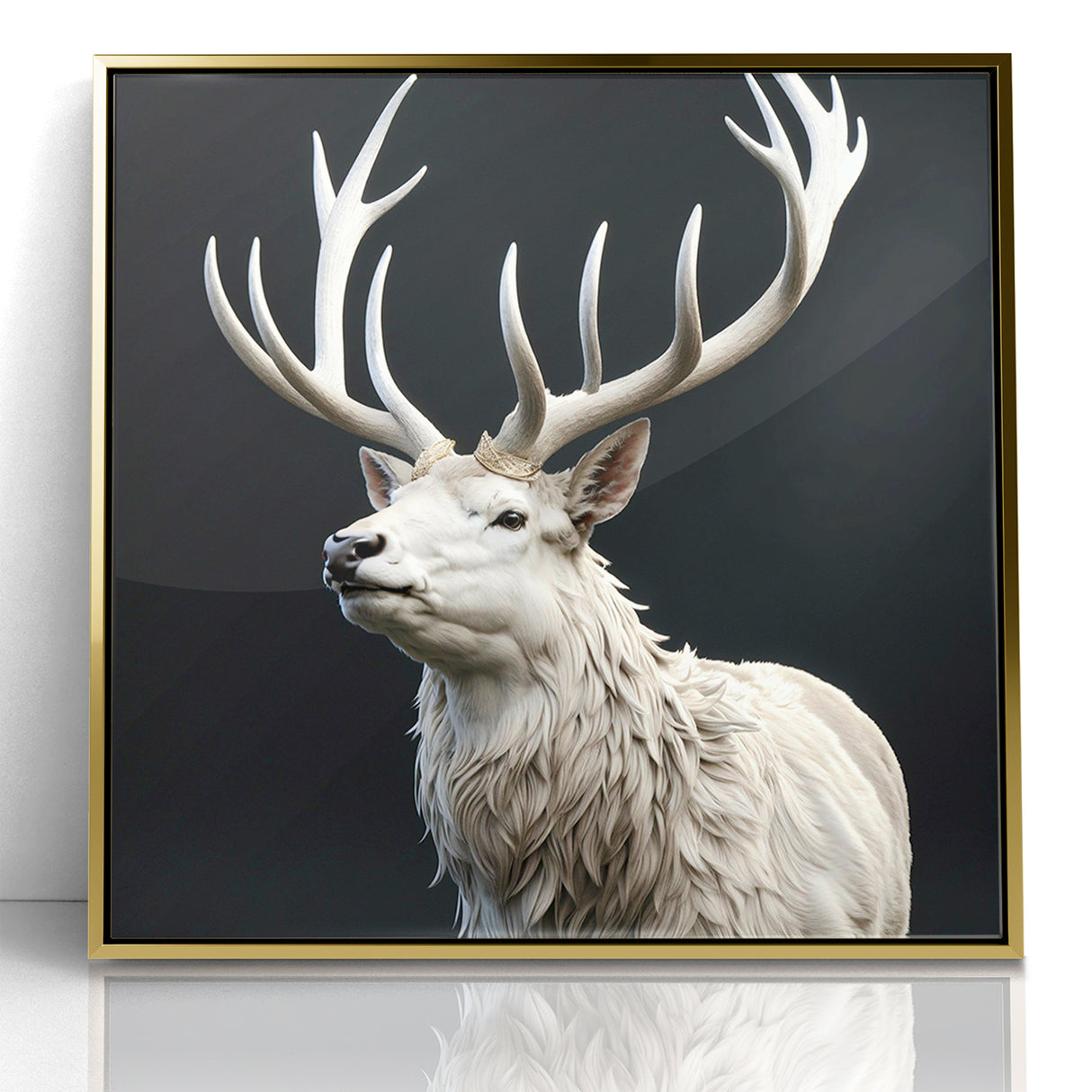 Majestic White Antelope with Regal Antlers - Elegant Wall Art Decor