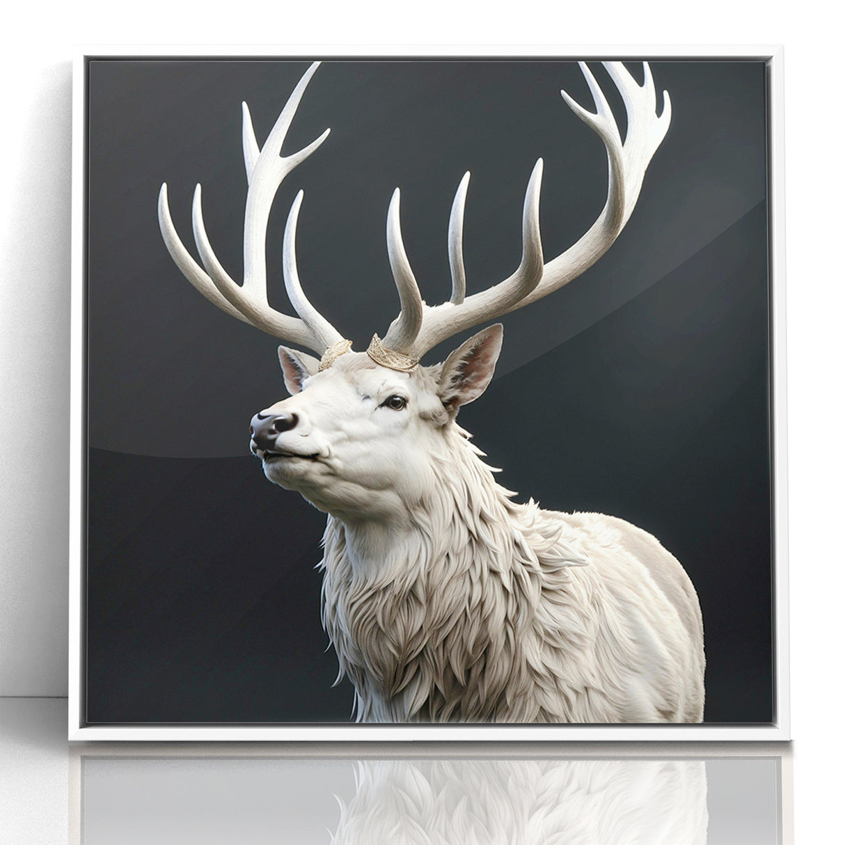 Majestic White Antelope with Regal Antlers - Elegant Wall Art Decor