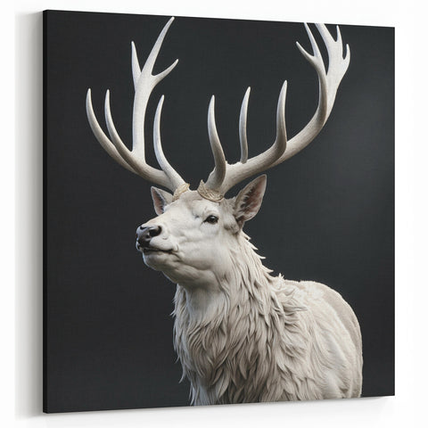 Majestic White Antelope with Regal Antlers - Elegant Wall Art Decor