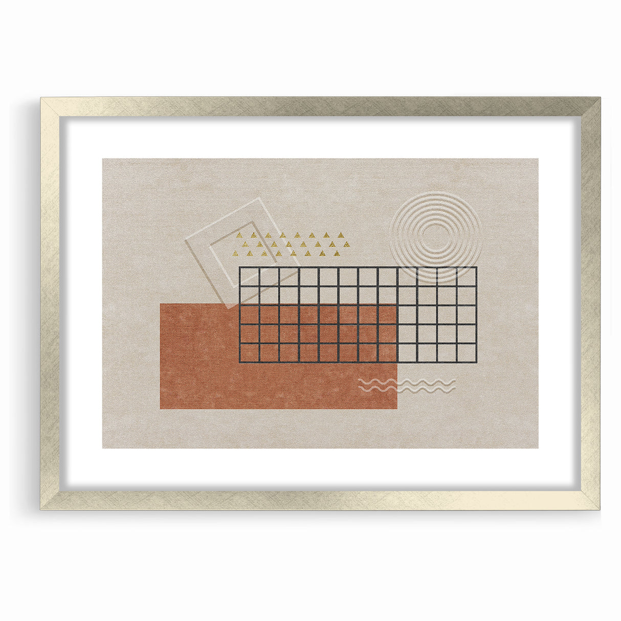 Modern Geometric Grid and Shapes Canvas Art
