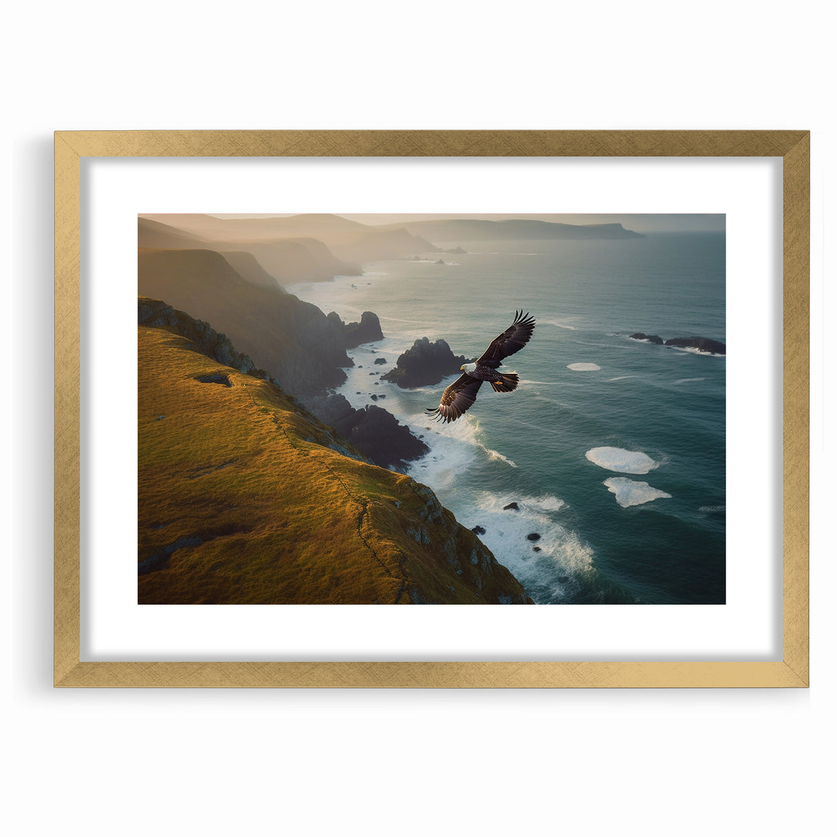 Majestic Birds of Prey Wall Art – Eagle Soaring Over Coastal Cliffs