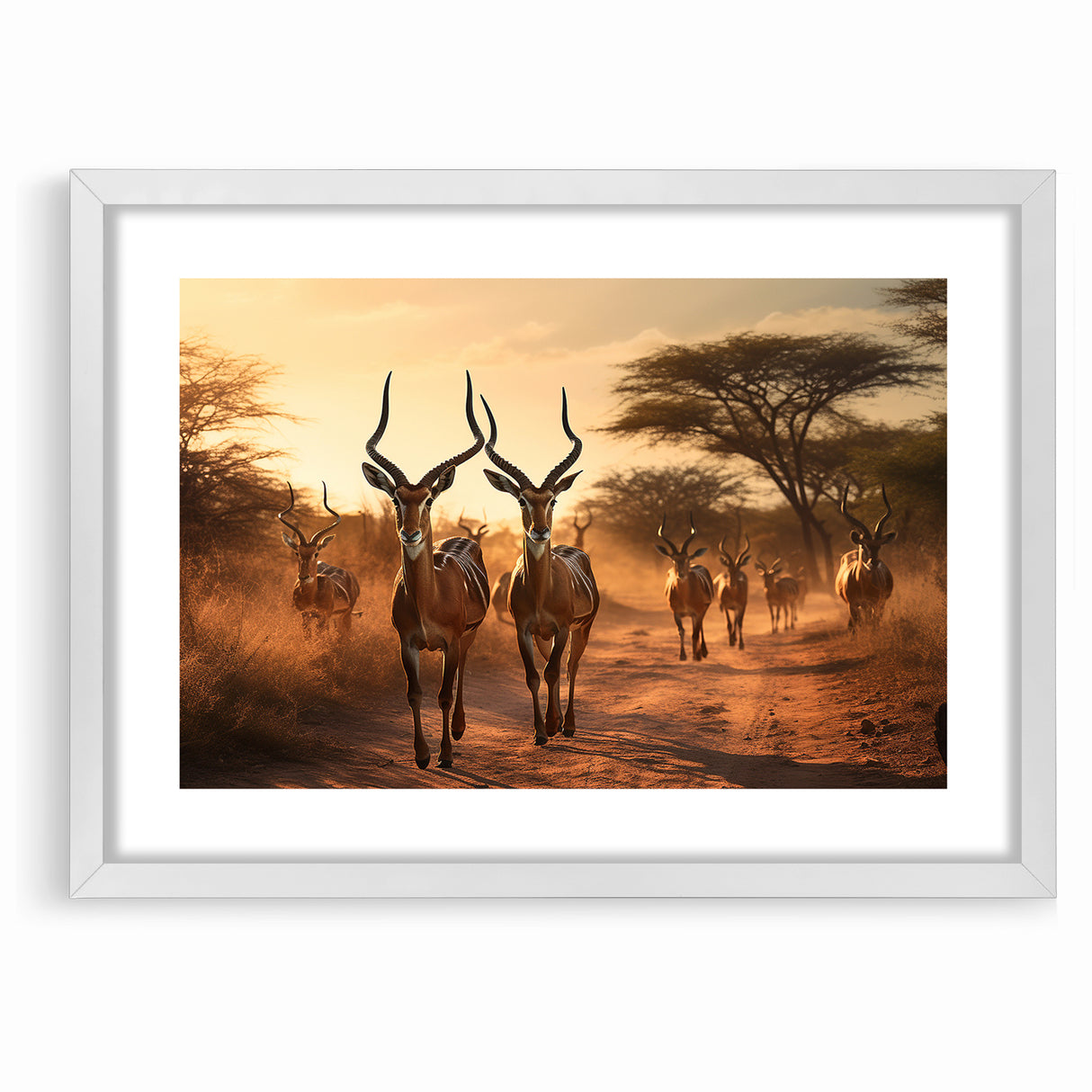 Graceful Antelope Herd at Sunset – Stunning Wildlife Canvas Art