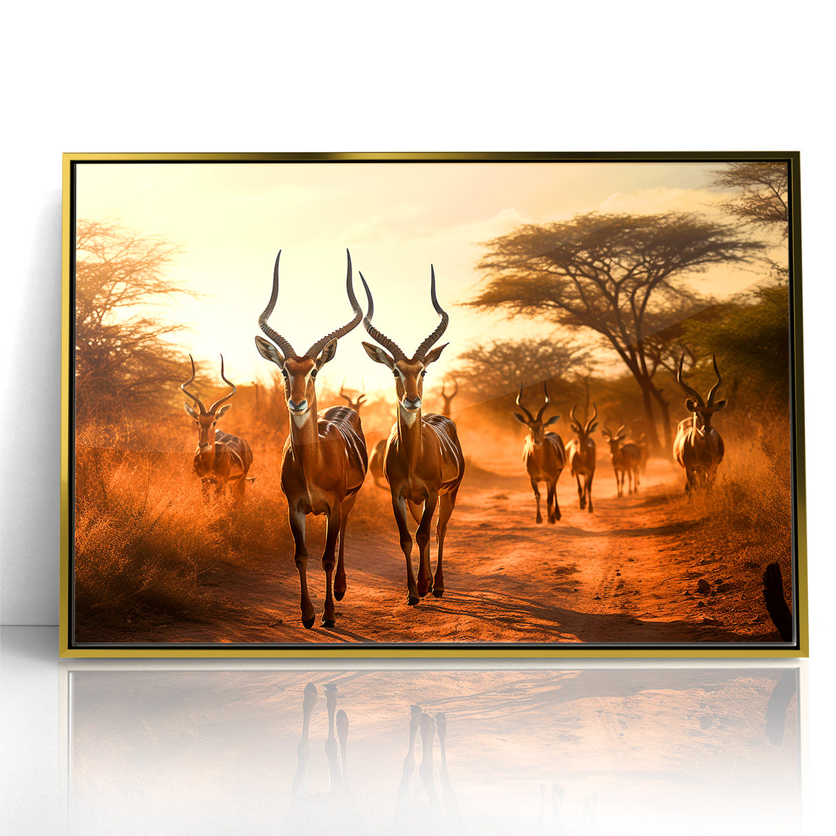 Graceful Antelope Herd at Sunset – Stunning Wildlife Canvas Art