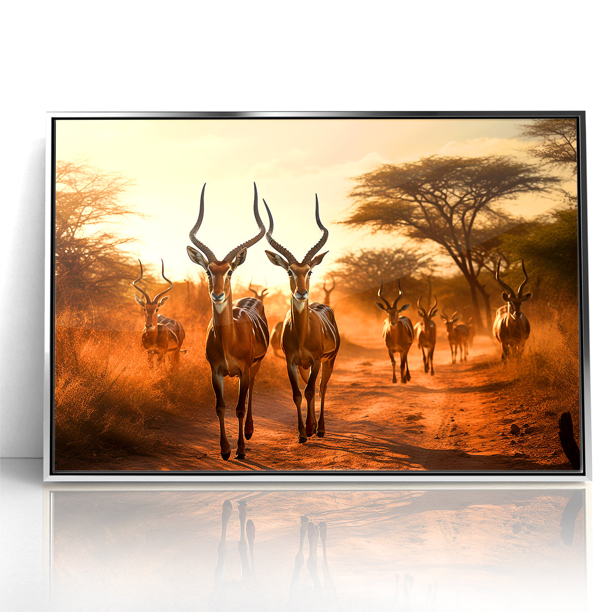 Graceful Antelope Herd at Sunset – Stunning Wildlife Canvas Art