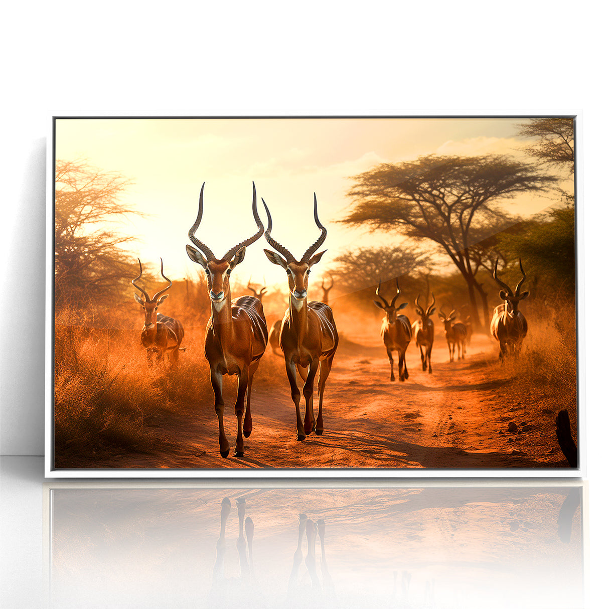 Graceful Antelope Herd at Sunset – Stunning Wildlife Canvas Art