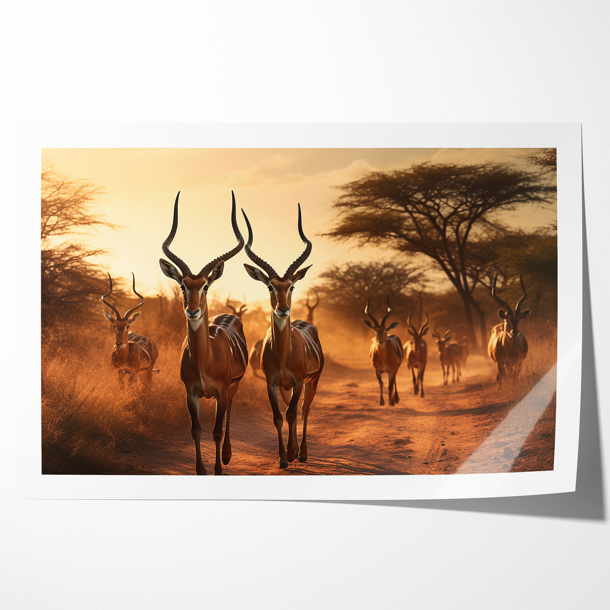 Graceful Antelope Herd at Sunset – Stunning Wildlife Canvas Art