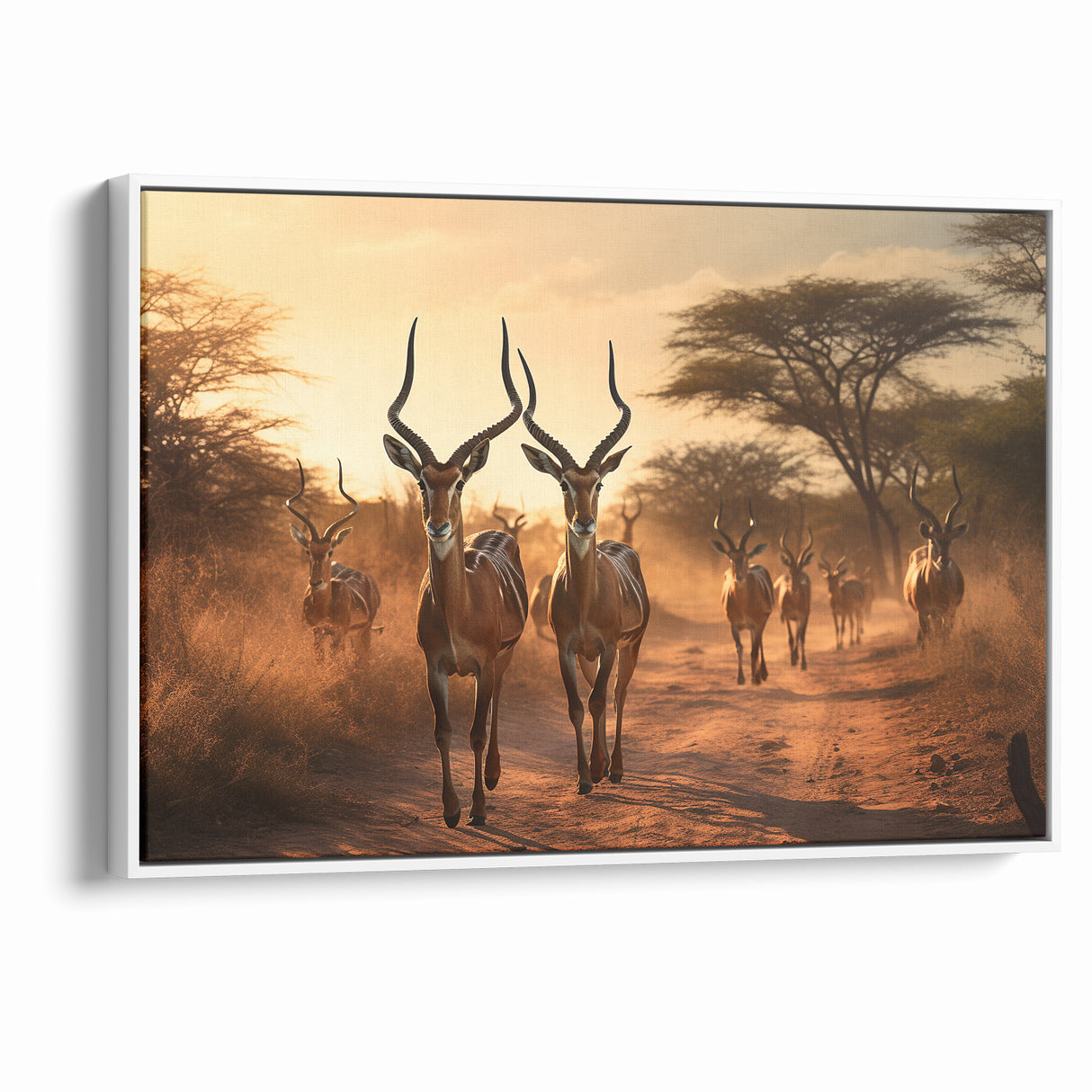 Graceful Antelope Herd at Sunset – Stunning Wildlife Canvas Art
