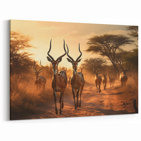 Graceful Antelope Herd at Sunset – Stunning Wildlife Canvas Art