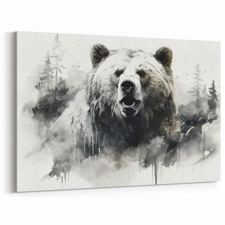 Powerful Grizzly Bear Art – Striking Monochrome Wildlife Wall Print