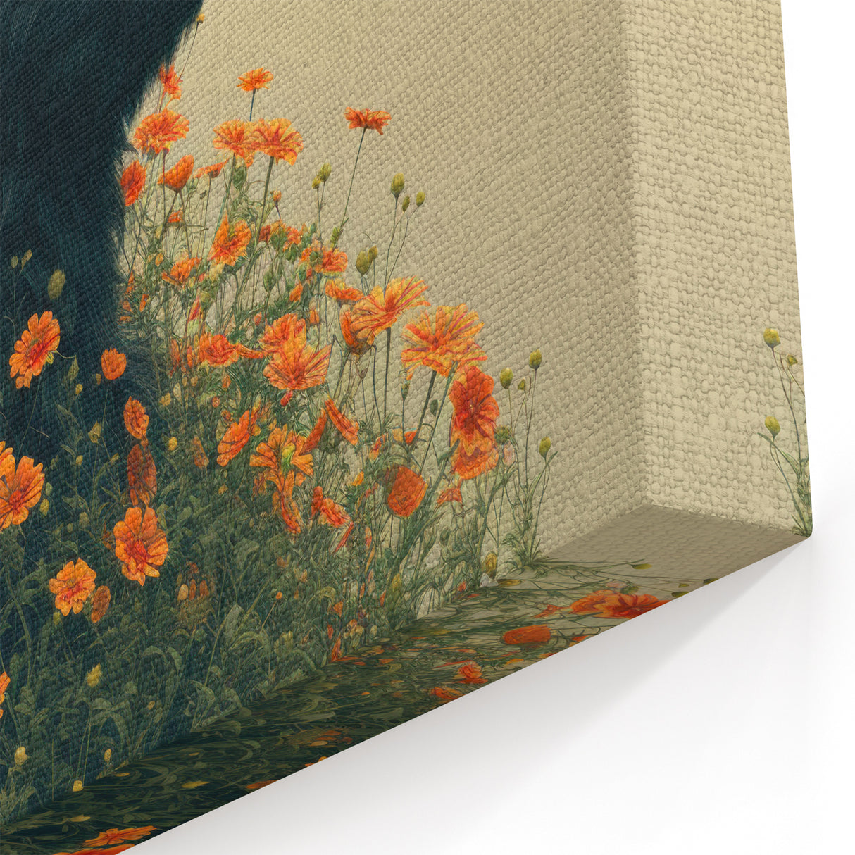 Serene Black Bear with Flowers – Elegant Wildlife Wall Art Print