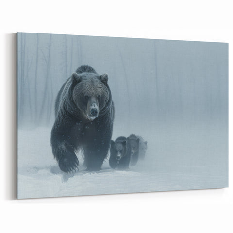Grizzly Bear Family in Snow – Captivating Wildlife Wall Art Print
