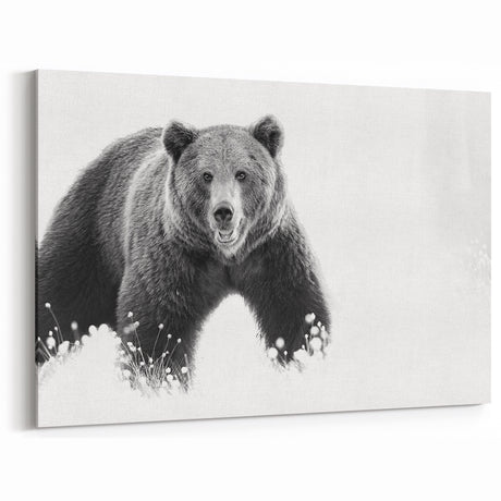 Striking Black Bear in Snow – Elegant Monochrome Wildlife Wall Art
