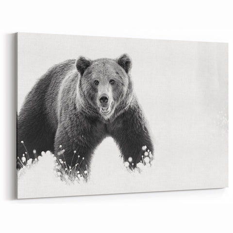 Striking Black Bear in Snow – Elegant Monochrome Wildlife Wall Art
