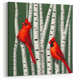 Vibrant Cardinal Wall Art - Majestic Wildlife Print on Birch Trees