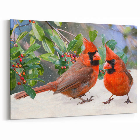 Winter Cardinal Pair Wall Art - Nature's Beauty in a Snowy Setting