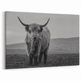 Highland Cow in Black and White – Rustic Wall Art for Modern Decor