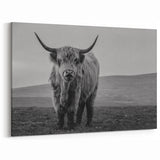 Highland Cow in Black and White – Rustic Wall Art for Modern Decor