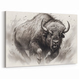 Powerful Buffalo Wall Art - Black and White Bison Canvas Decor