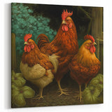 Majestic Rooster and Hens - Vibrant Chicken Wall Art for Farmhouse Decor