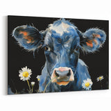 Vibrant Blue Cow Wall Art - Artistic Cow Canvas for Farmhouse Decor