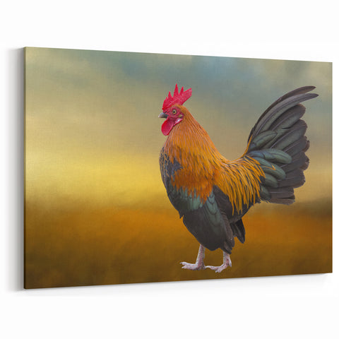 Majestic Rooster at Dawn - Stunning Chicken Wall Art for Rustic Decor