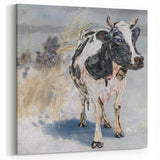 Winter Cow Wall Art - Serene Cow Canvas for Rustic Farmhouse Decor