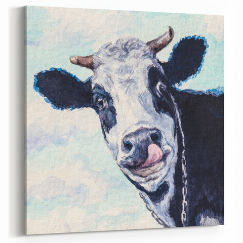 Playful Cow Wall Art - Whimsical Cow Canvas for Farmhouse Decor