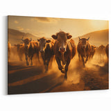 Charging Cows Wall Art - Dynamic Cow Canvas for Rustic Decor