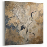 Exquisite Crane Wall Art – Golden Crane Elegance on Canvas & Acrylic